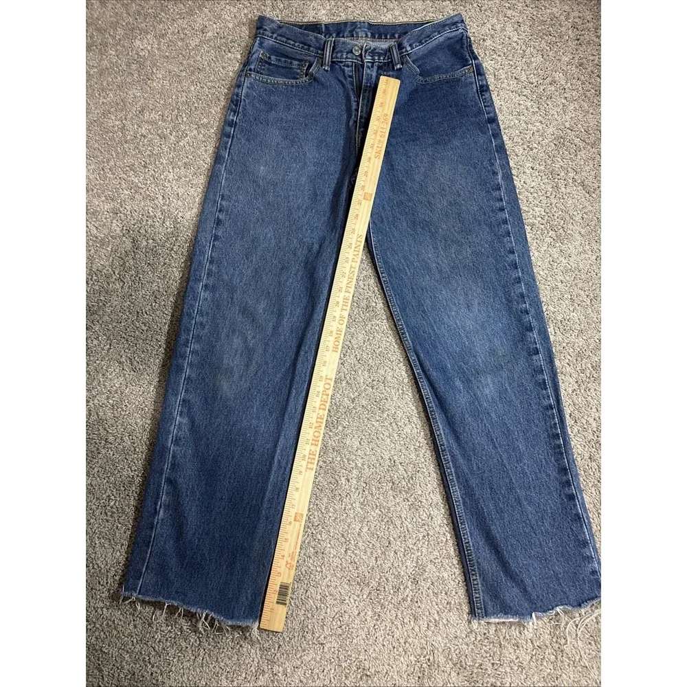Levis 550 Regular Fit Jeans Mens 30x28 Blue Medium Wash Frayed Raw Hem Denim